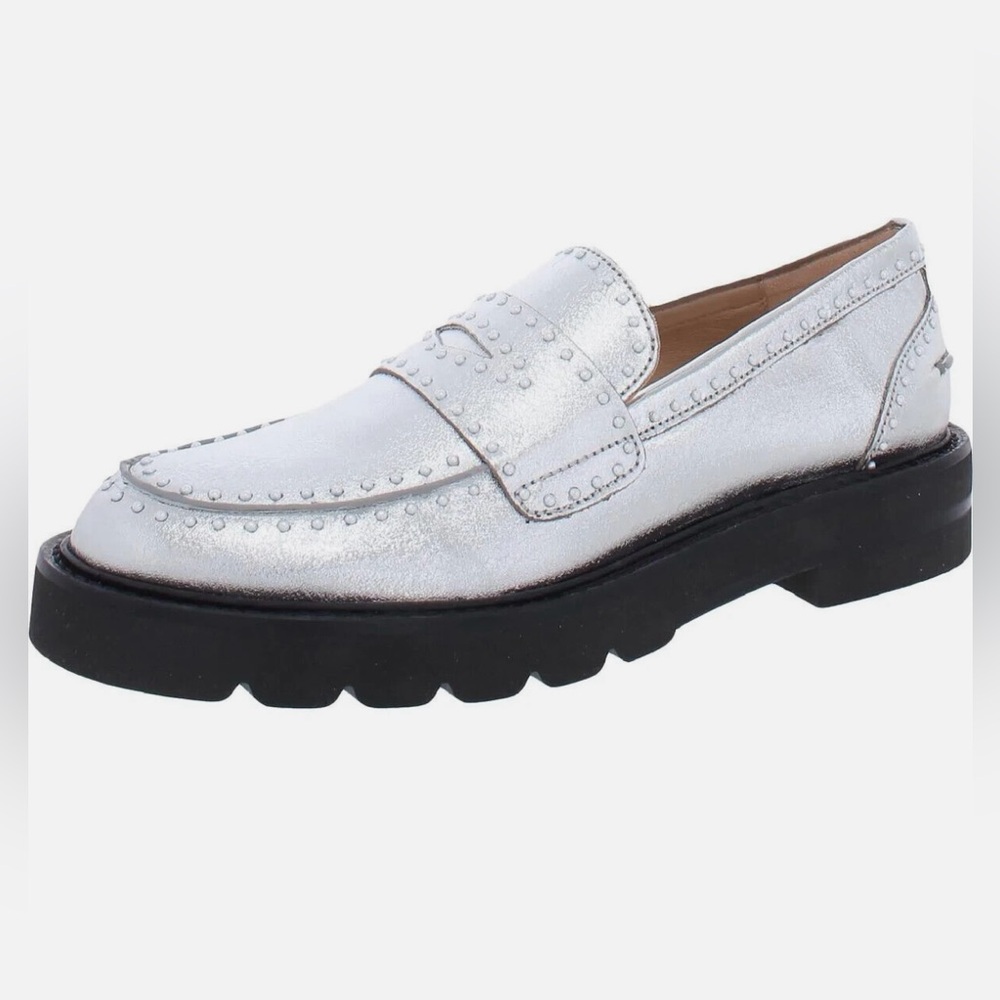 Stuart Weitzman N6945 Womens Silver Parker Embellished Penny Loafers